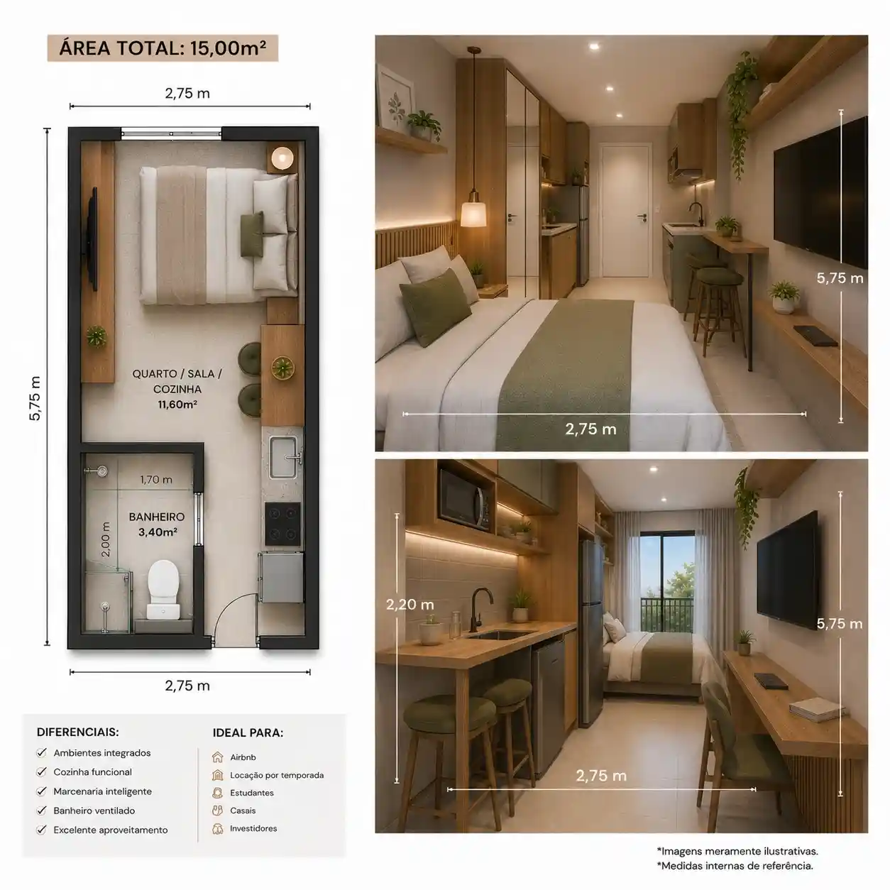 Projeto de studio 15m²